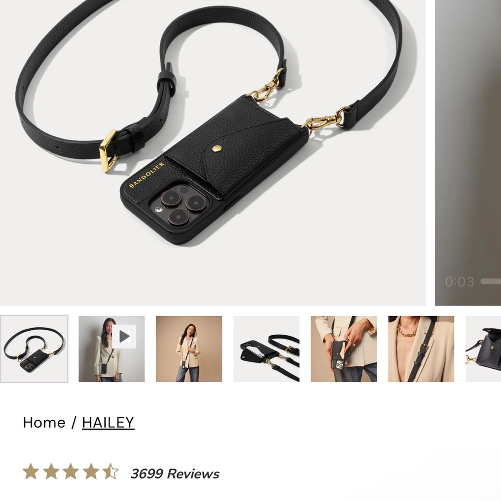 Bandolier Black Crossbody Phone Case with Gold Accents - iPhone 14 Pro Max